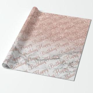 Modern rose gold glitter ombre chic white marble
