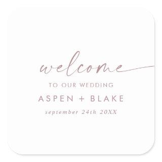 Modern Rose Gold Script Wedding Welcome Square Sticker