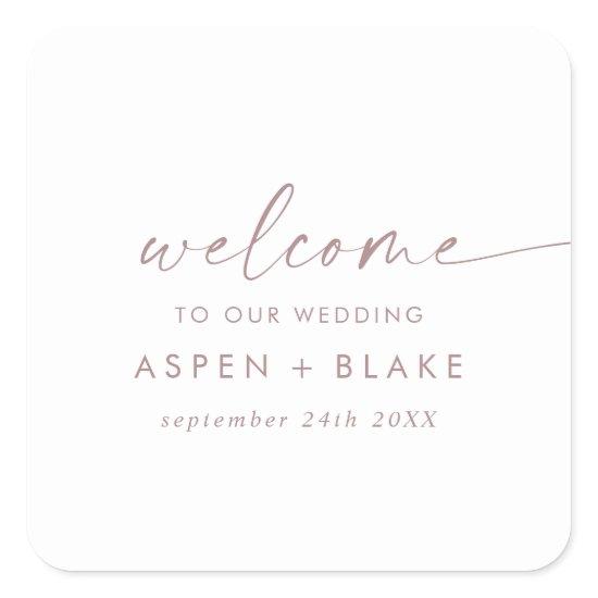 Modern Rose Gold Script Wedding Welcome Square Sticker