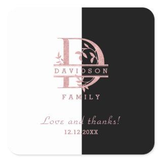 Modern Rose Gold Split Custom Monogram A, B, C, D Square Sticker