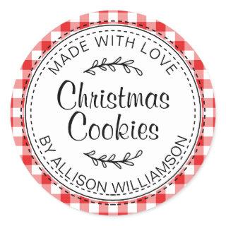 Modern Rustic Homemade Christmas Cookies Red Check Classic Round Sticker