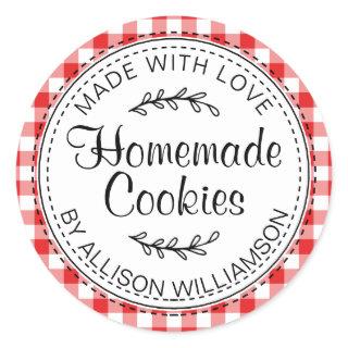 Modern Rustic Homemade Cookies Red Check Classic Round Sticker