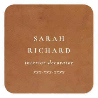 Modern Rustic Tan Leather Texture Custom Business  Square Sticker