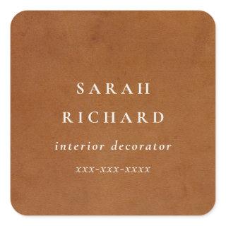 Modern Rustic Tan Leather Texture Custom Business  Square Sticker