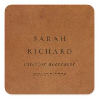 Modern Rustic Tan Leather Texture Custom Business  Square Sticker