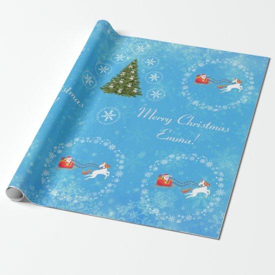 Modern Santa Unicorn Personalized Name Merry Xmas