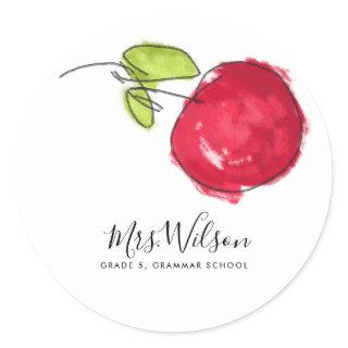 MODERN SCHOOL TEACHER OIL PAINT HAND DRAWN APPLE CLASSIC ROUND STICKER