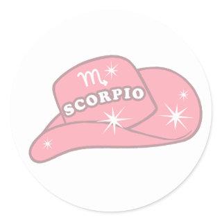 Modern Scorpio Zodiac Pink Cowgirl Hat    Classic Round Sticker