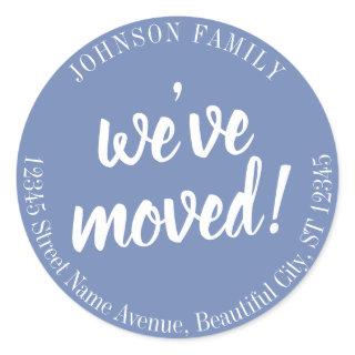 Modern Script Blue We've Moved New Address Classic Round Sticker