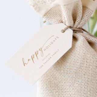 Modern Script | Cream Gold Holiday Family Holiday Gift Tags