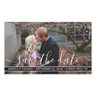 Modern Script | Custom Photo Save The Date Rectangular Sticker