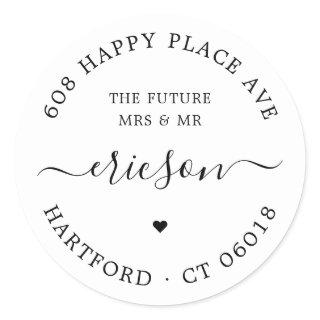 Modern Script Future Mrs Mr Return Address Wedding Classic Round Sticker