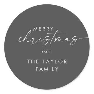 Modern Script | Gray Merry Christmas Holiday Classic Round Sticker