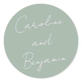 Modern Script Handwriting Wedding Dusty Sage Classic Round Sticker
