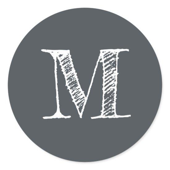 Modern Script Monogram Initial Black White Label