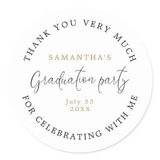 Modern Script Name Date Graduation Party Thank You Classic Round Sticker