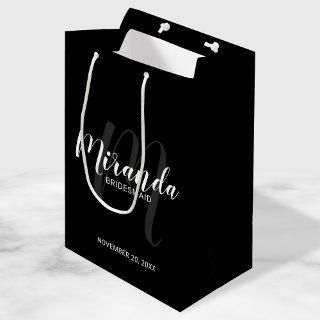 Modern Script Personalized Bridesmaids Black Medium Gift Bag