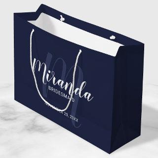 Modern Script Personalized Bridesmaids Navy Blue Large Gift Bag