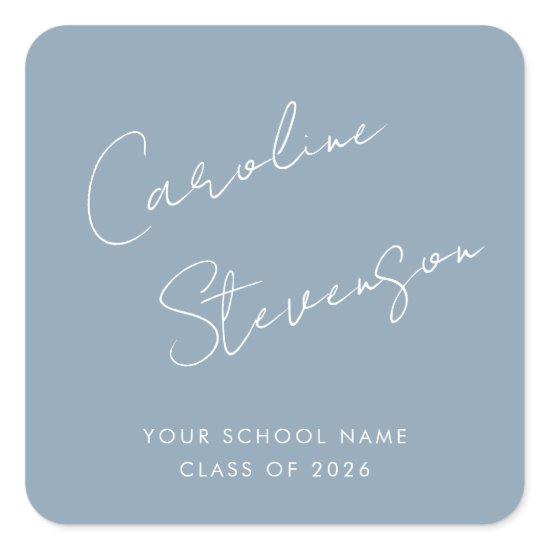 Modern Script Personalized Graduation Dusty Blue Square Sticker