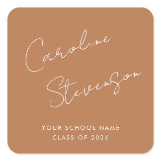 Modern Script Personalized Graduation Terracotta Square Sticker