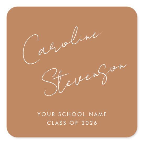 Modern Script Personalized Graduation Terracotta Square Sticker