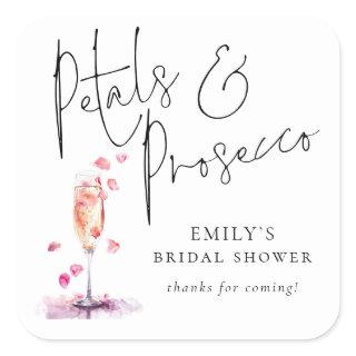 Modern Script Petals Prosecco Bridal Shower Thanks Square Sticker