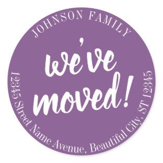 Modern Script Purple We've Moved New Address Classic Round Sticker