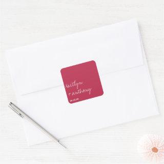 Modern Script Viva Magenta Minimalistic Wedding Square Sticker