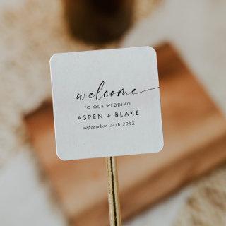 Modern Script Wedding Welcome Square Sticker