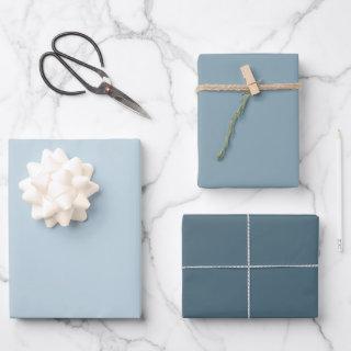 Modern Shades of Light Blue Gray Solid Color 3 Set  Sheets