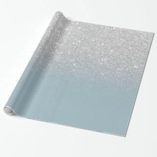 Modern silver glitter sparkles ombre dusty blue