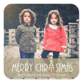 MODERN SILVER MERRY CHRISTMAS DOODLE HOLIDAY PHOTO SQUARE STICKER