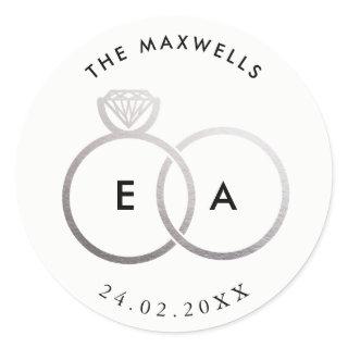 Modern Silver Rings Custom Wedding Sticker