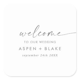 Modern Silver Script Wedding Welcome Square Sticker