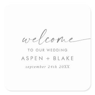 Modern Silver Script Wedding Welcome Square Sticker