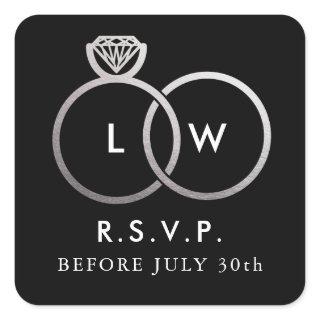 Modern Silver Wedding Rings RSVP Reply Square Stic Square Sticker
