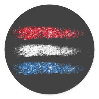 *~* Modern Simple Abstract American Flag on Black Classic Round Sticker