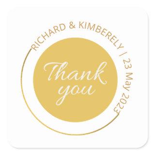 Modern Simple Add Couple Name Date Thank you  Squa Square Sticker