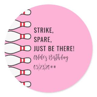 Modern Simple Any Age Pink Bowling Birthday Party Classic Round Sticker