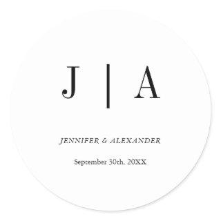 Modern Simple Black And White Monogram Wedding Classic Round Sticker