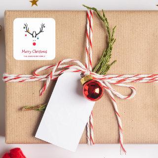 Modern simple funny Christmas reindeer white Square Sticker