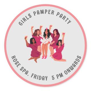 Modern simple girls pamper party classic round sticker