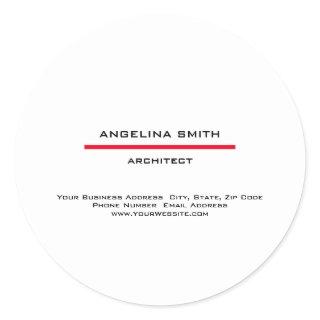 Modern Simple Minimalist White Red Professional Classic Round Sticker