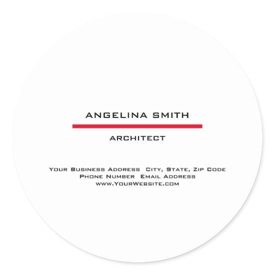 Modern Simple Minimalist White Red Professional Classic Round Sticker