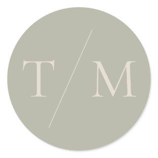 Modern Simple Monogram Sage Mix & Match Wedding Cl Classic Round Sticker