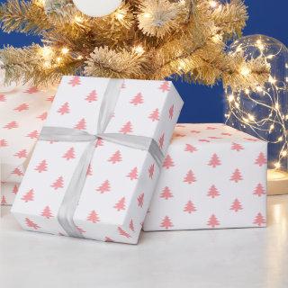 Modern Simple Pink Christmas Trees on White