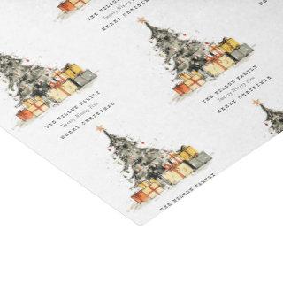 Modern Sketchy Christmas Tree Gifts Holiday Card Tissue Paper