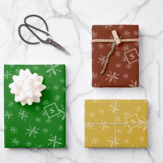 Modern Snowflake Pattern Monogrammed Red and Green  Sheets