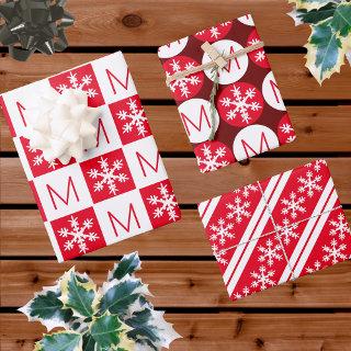 Modern Snowflake Red And White Add Monogram  Sheets
