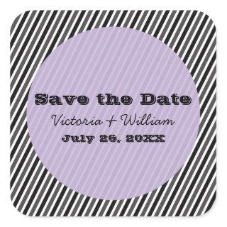 Modern Stripes Save the Date Stickers, Lilac Square Sticker